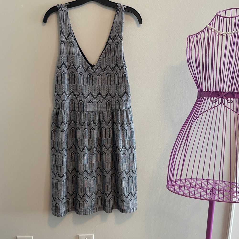 Lucky Brand Black and Gray V Neck Dress